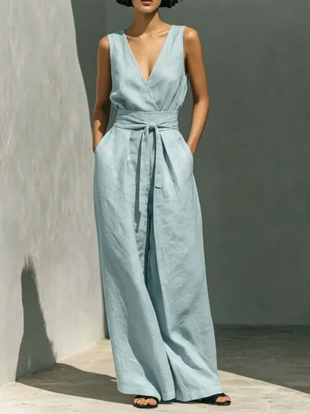 Design Wrap Front Wide-Leg Jumpsuit Black Dress - 9