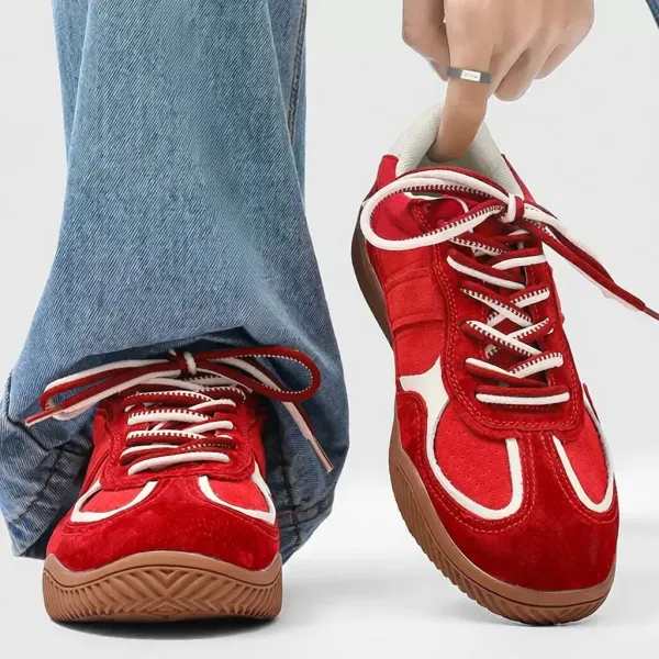 Design Retro Suede Trainer Red and White Sneakers - 1