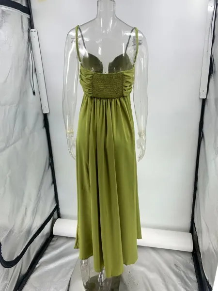 Design Olive Green Ruched Keyhole Maxi Dress - 10