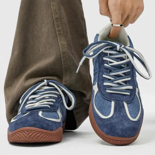 Design Retro Suede Sneakers Blue and White with Gum Sole - 1