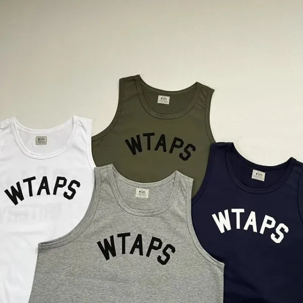 A Bathing Ape WTAPS Arch Logo Tank Top in White, Gray, Navy, and Army Green Vest Top - 15
