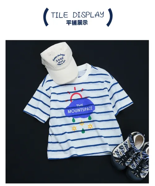 Design The Mountspace Striped Graphic T-Shirt White Navy T-Shirts - 23