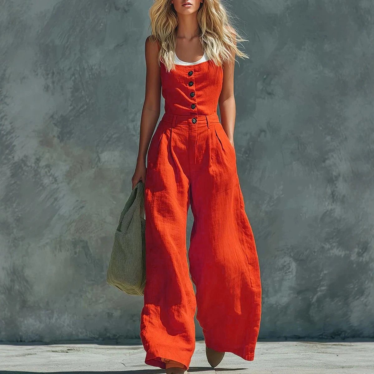 Design Wide-Leg Linen Jumpsuit Blue Clothing - 8