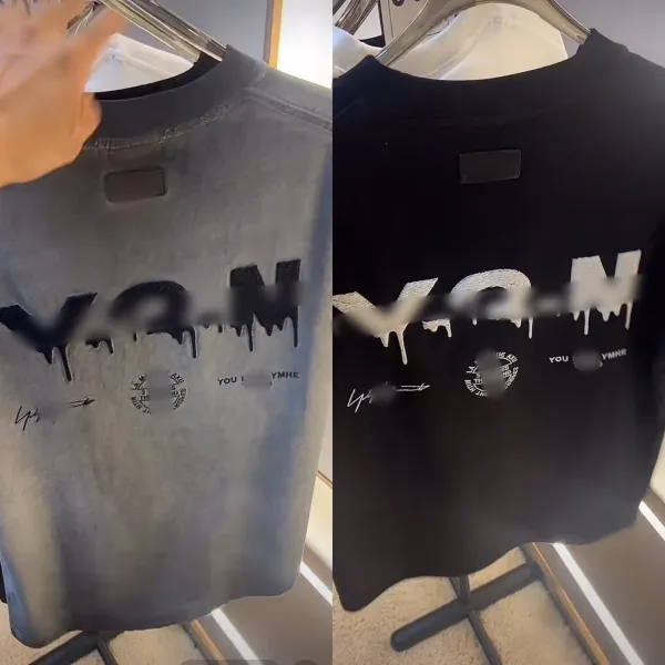 Design Y / Project x Yohji Yamamoto Dripping Logo Gray Washed T-Shirt T-Shirts - 7