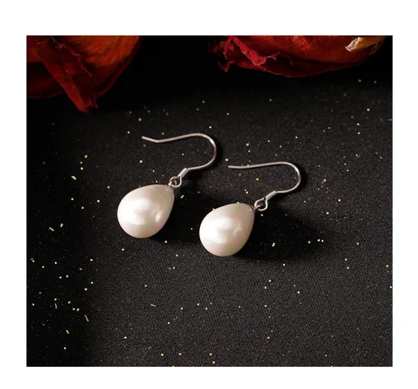 Design Pearl Drop Earrings 13mm Silver Tone Jewelry - 10