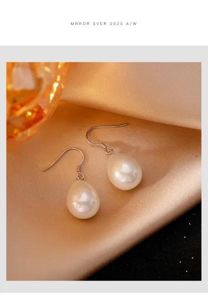 Design Pearl Drop Earrings 13mm Silver Tone Jewelry - 12