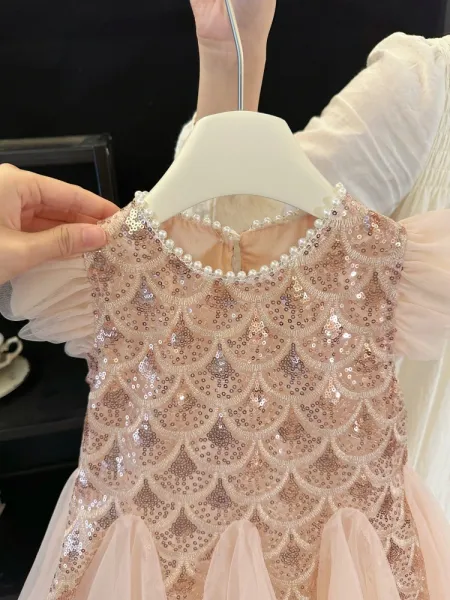Design Mapplethorpe Pink Pearl-Trimmed Tulle Dress with Bow Accent Dress - 7