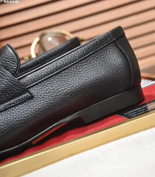 Design Pebbled Leather Penny Loafers Black Casual Shoes - 4