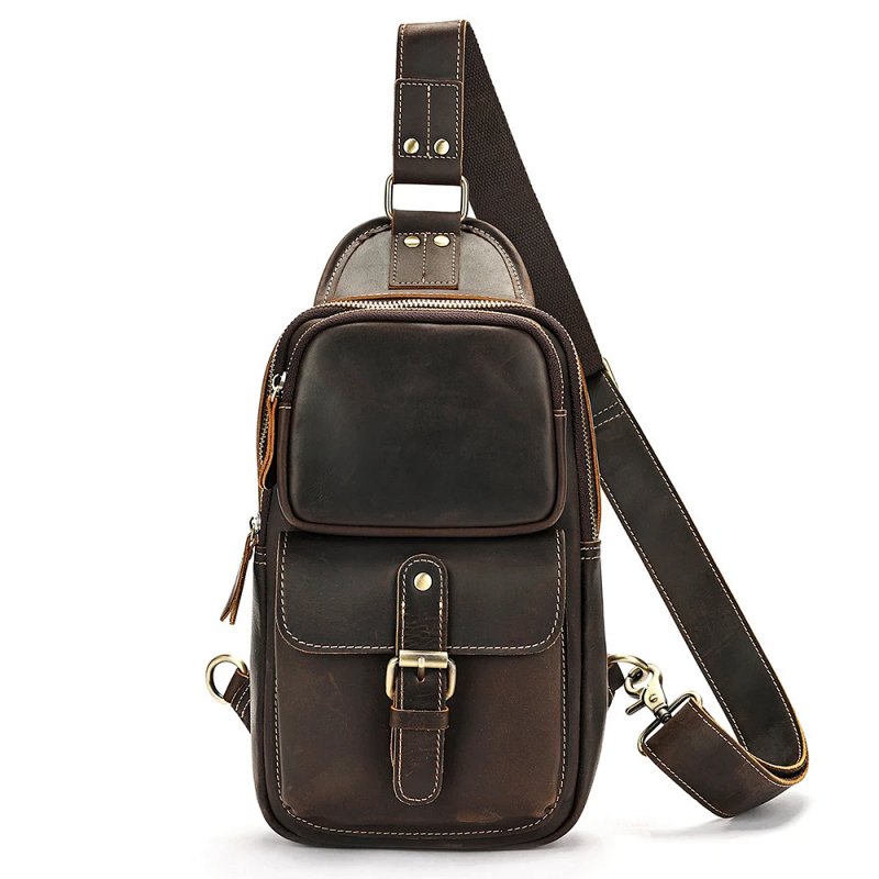 Vintage Leather Chest Bag Brown Crossbody Bags