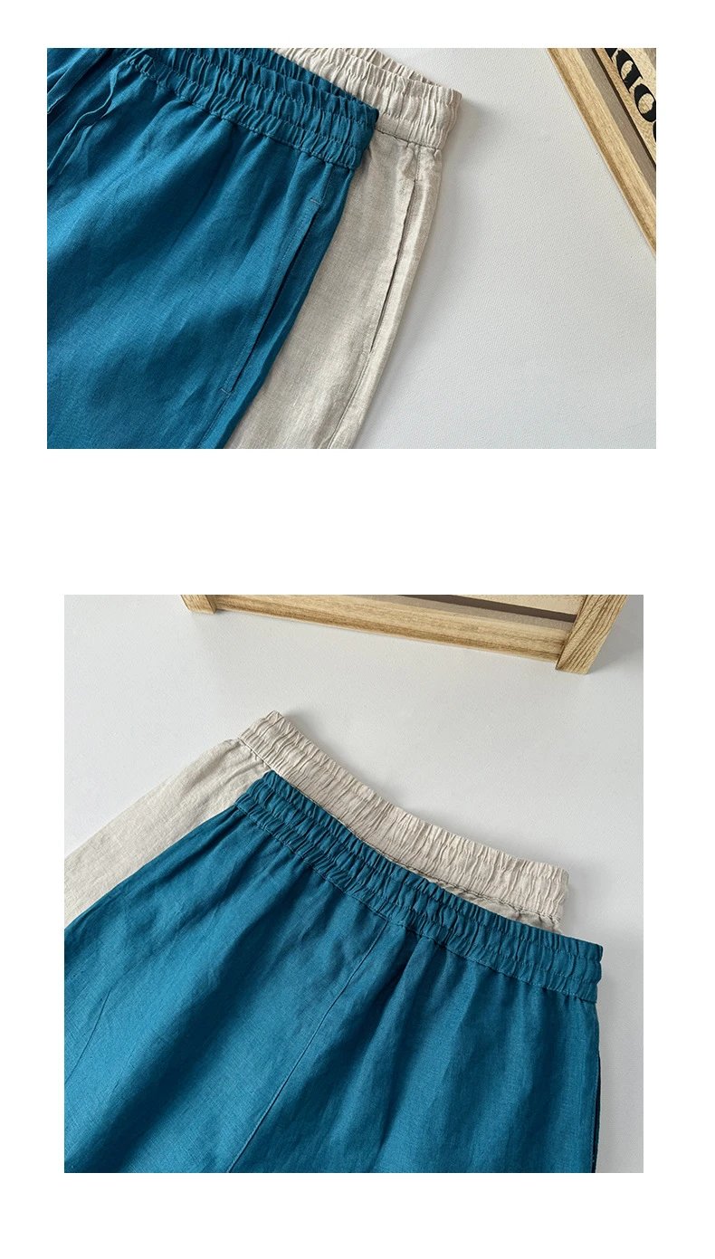 Design Wide-Leg Linen Drawstring Pants Beige - 6