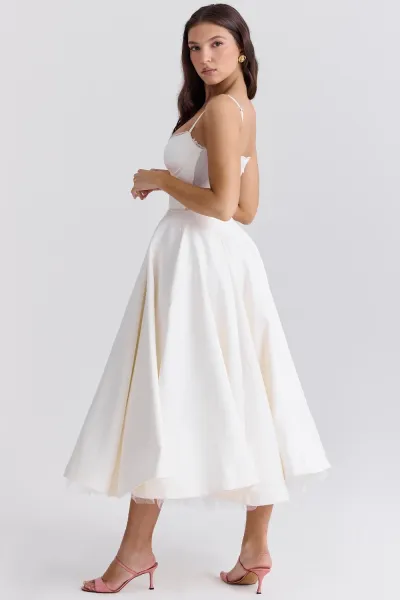 Design Yellow Lace-Trimmed Corset Midi Dress - 15