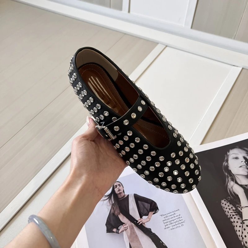 Valentino Rockstud Mary Jane Flat Black Studded Leather Shoes Loafers