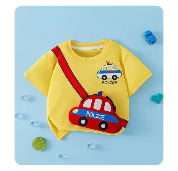 Design Lomitoo Police Car & Helicopter 3-Piece Set White / Gray / Lime Green T-Shirt Set Sets - 17