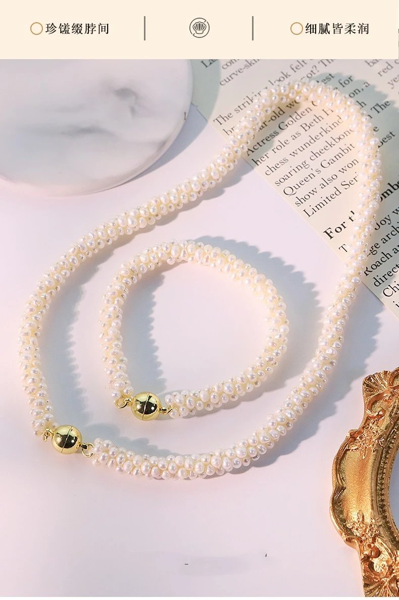 Design Handcrafted Baroque Pearl Braided Bracelet in Rose Gold Tone Jewelry - 3