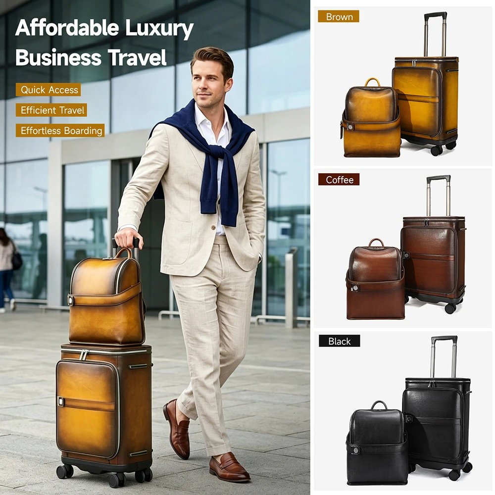 复古奢华高档背包20寸行李箱男女真皮旅行箱套装luggage set