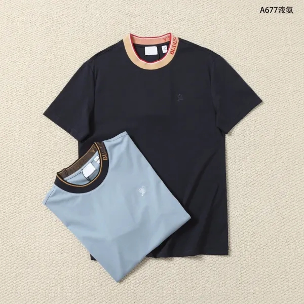 Burberry Logo-Embroidered Ribbed Collar T-Shirt Liquid Blue - 3