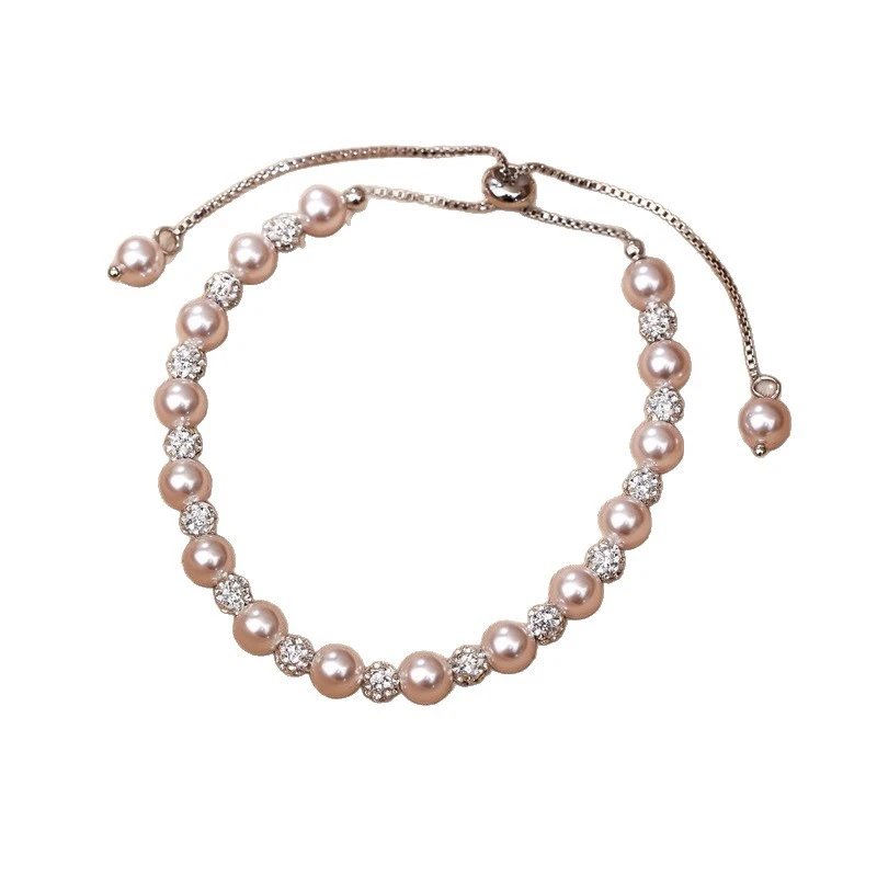 Pearl Crystal Beaded Pink Adjustable Bracelet