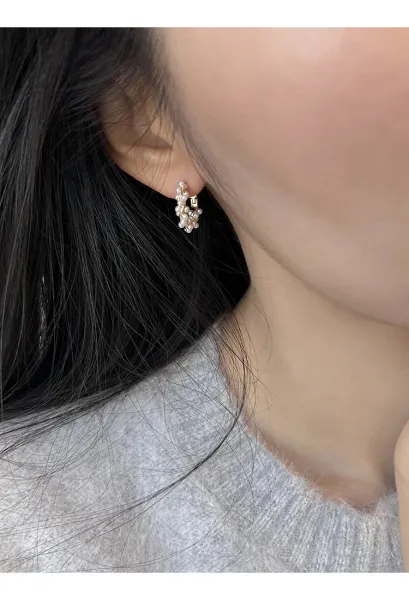 Design Pearl-Adorned Hoop Earrings Silver Jewelry - 5