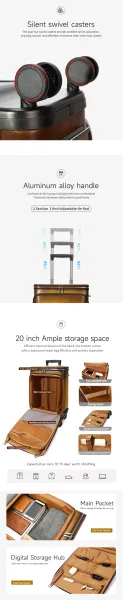 Design Minimalist Leather Rolling Carry-On Suitcase Black - 5