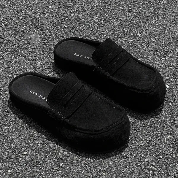 Design Loafer Mule Black Suede Slip-On Shoes - 1