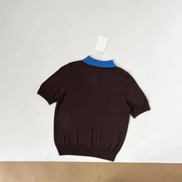 Design COS Color-Block Knit Polo Brown with Blue Collar Tops Polo - 14