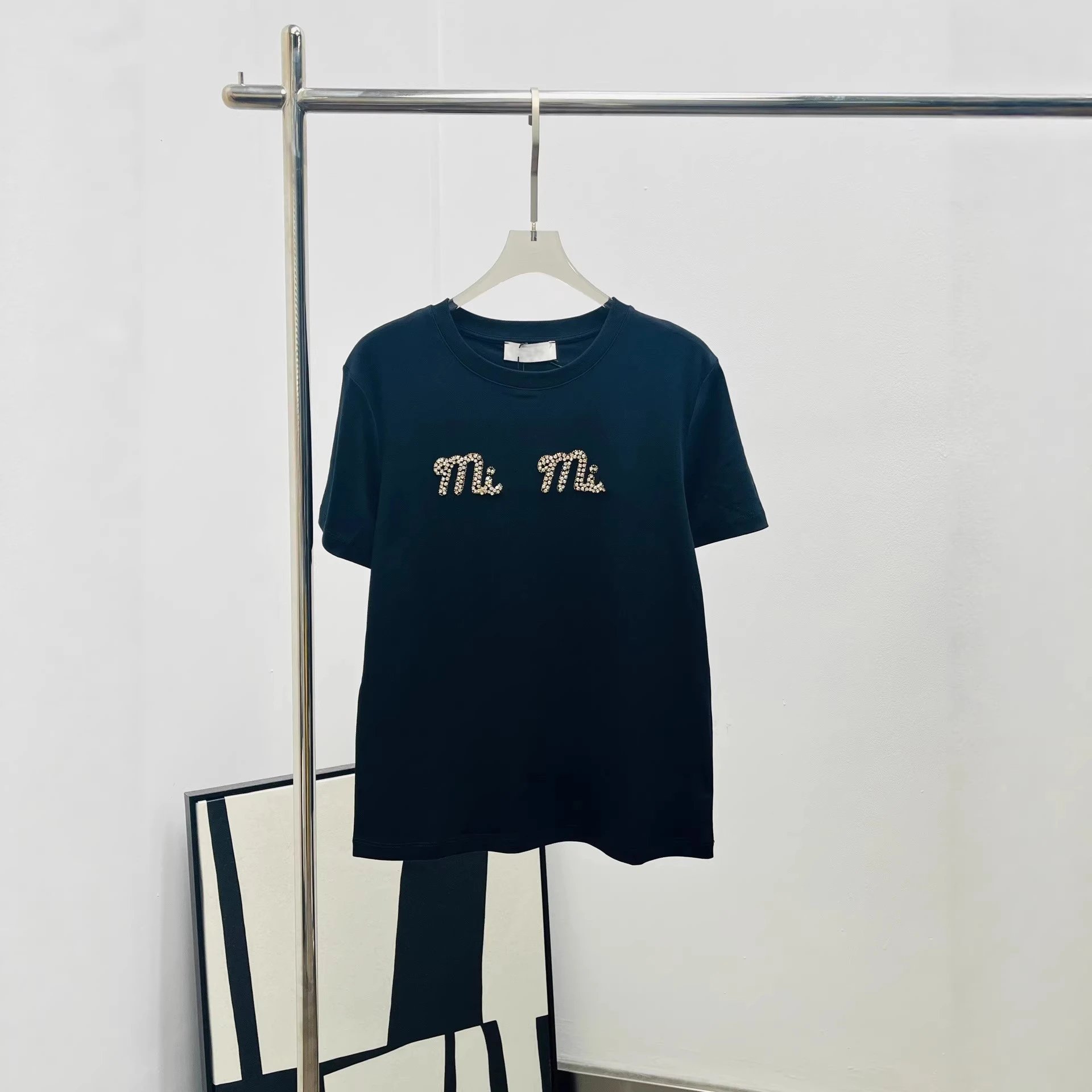Miu Miu White Embellished Logo Short Sleeve T-Shirt