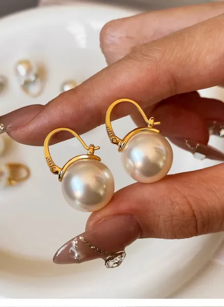 Design Pearl Hoop Earrings Silver White Jewelry - 26