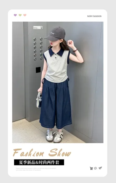 Design Wide-Leg Denim Culottes Navy Blue Pants - 3