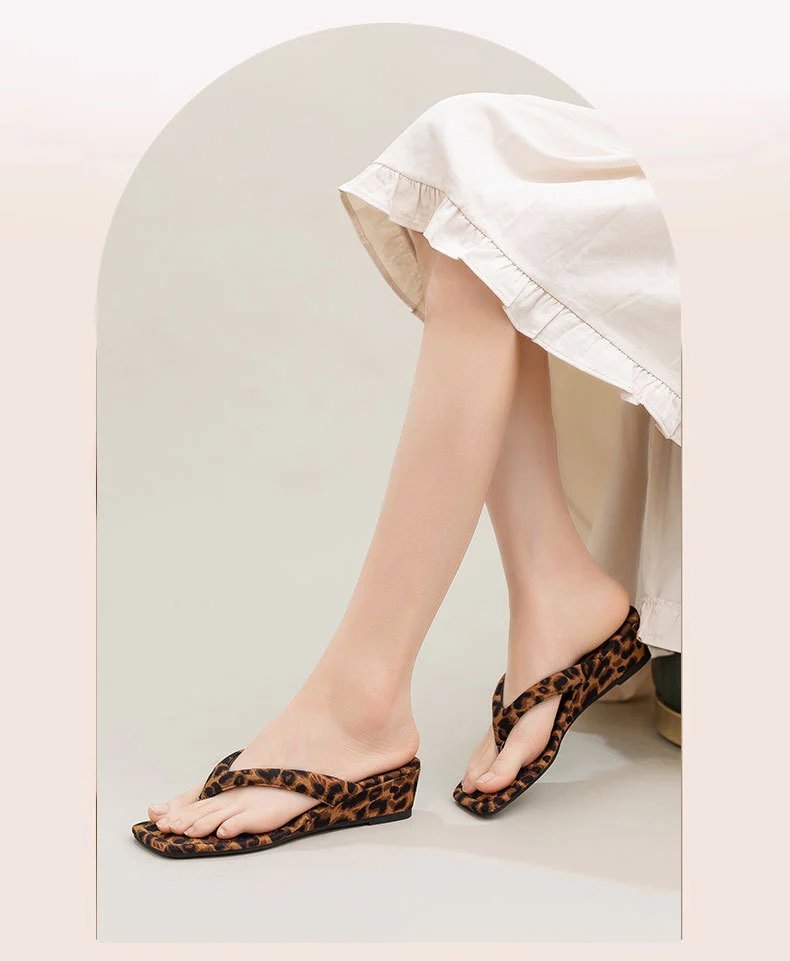Design Leopard Print Wedge Flip-Flops Sandals Slippers - 25