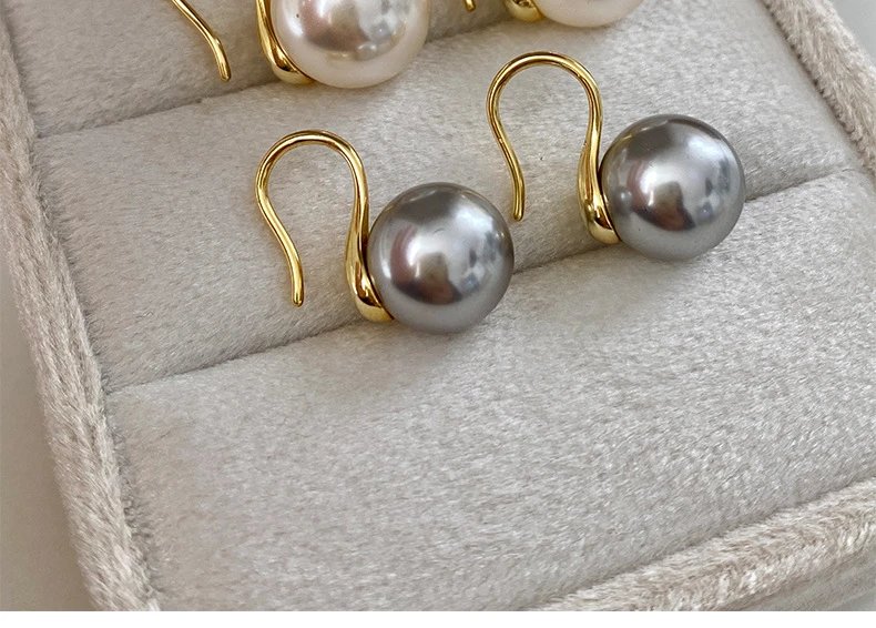 Design Pearl Drop Earrings Gray 10mm Jewelry - 3