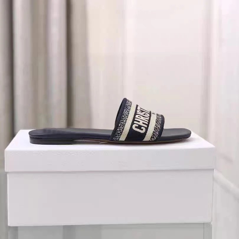 Dior J'Adior Black White Houndstooth Logo Slide Sandals