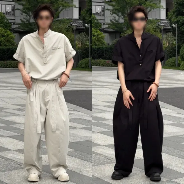 Design Wide-Leg Pleated Trousers Black Pants - 3