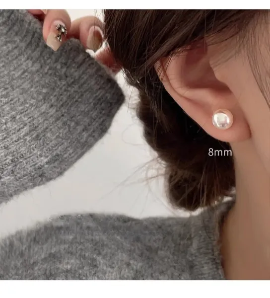 Design Pearl Stud Earrings 16mm White Jewelry - 9
