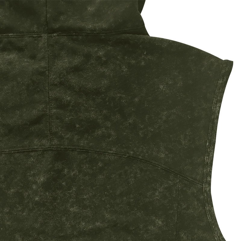 Design Sleeveless Hoodie Navy Acid Wash Vest-Top - 15