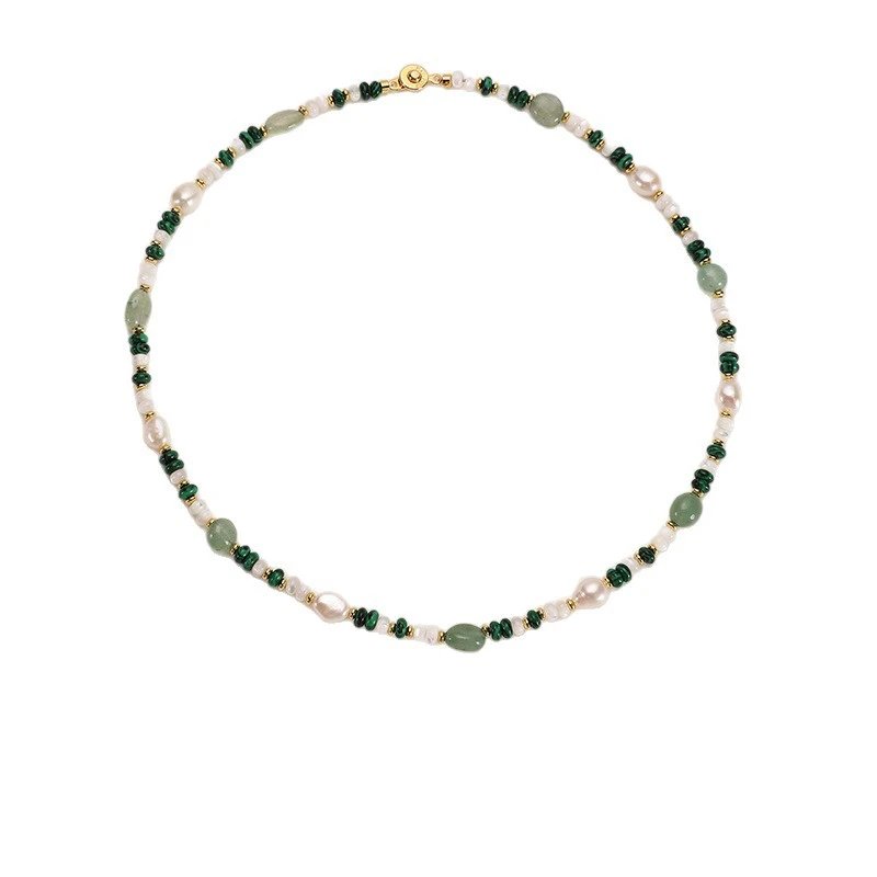 Green Jade and Pearl Beaded Choker Necklace