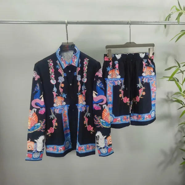 Versace Baroque Print Shirt and Shorts Set Navy Multicolor - 1