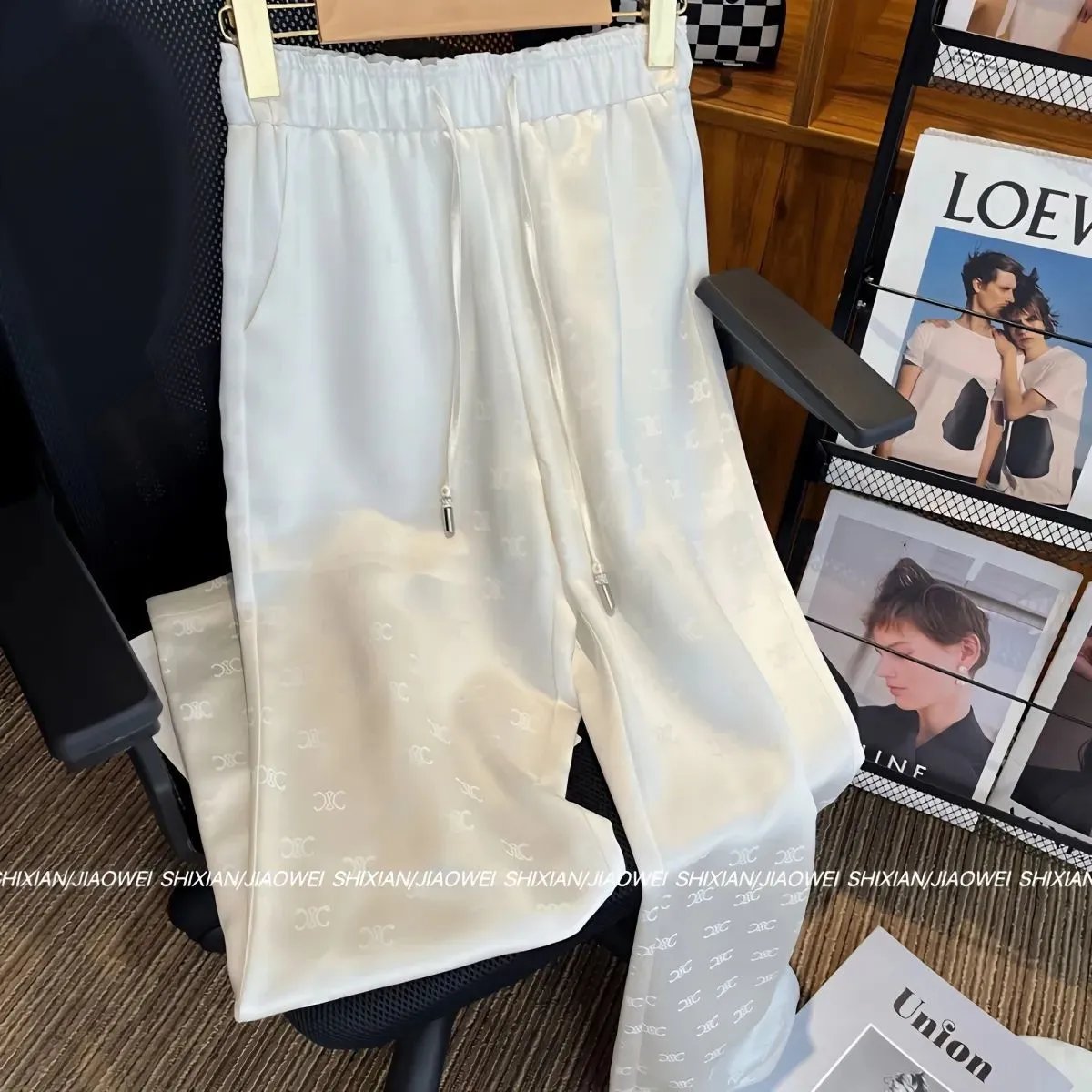 Design Logo-Print Satin Wide-Leg Pants Lime Green - 8