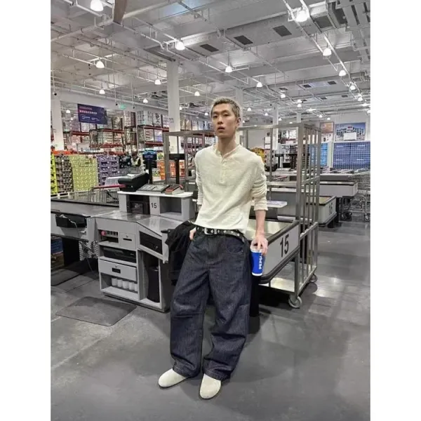 Design Grid-Check Windbreaker Jacket Gray, Wide-Leg Denim Jeans Dark Blue, Olive Canvas Sneakers Outerwear - 9