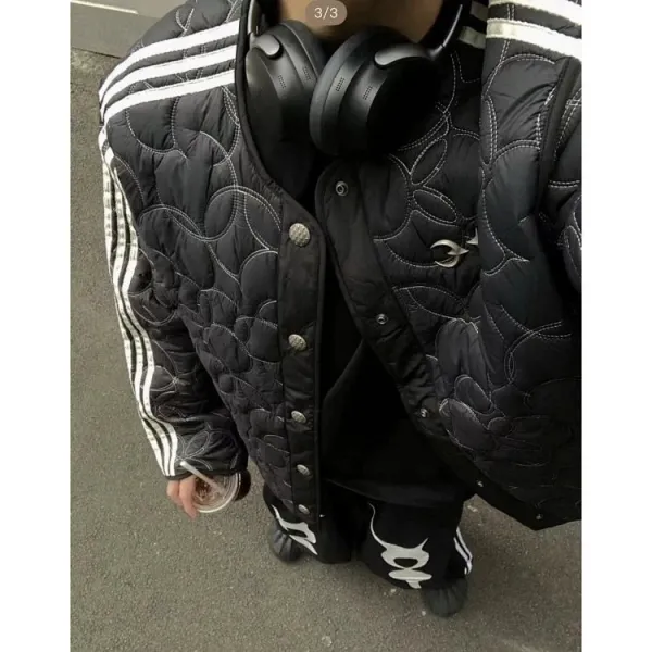Adidas Originals Quilted Track Jacket Black with White Stripes Outerwear - 13