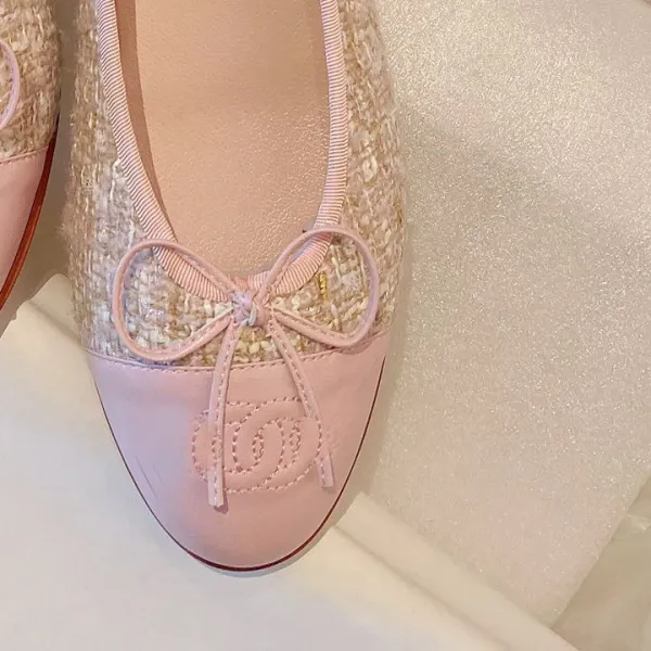 Chanel Ballerina Flats Pink Two-Tone Bow Detail Flat Shoes Loafers - 19