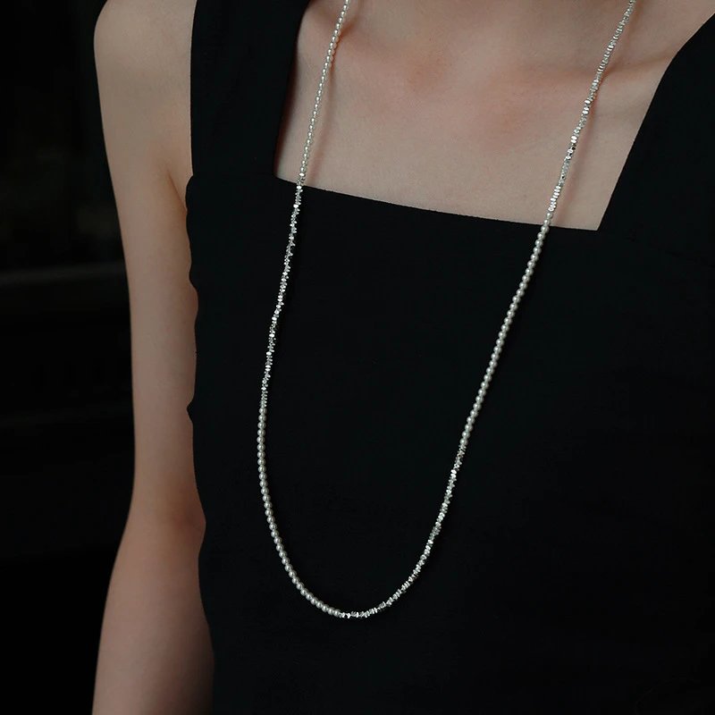 Crystal Beaded Silver Chain Necklace
