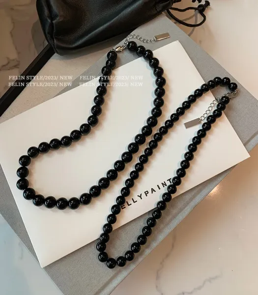 Design Black Onyx Bead Choker Necklace Jewelry - 12