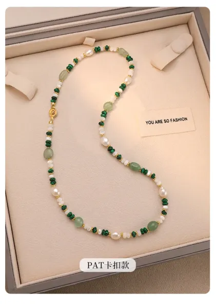 Design Pearl and Green Stone Beaded Bracelet Jewelry - 20