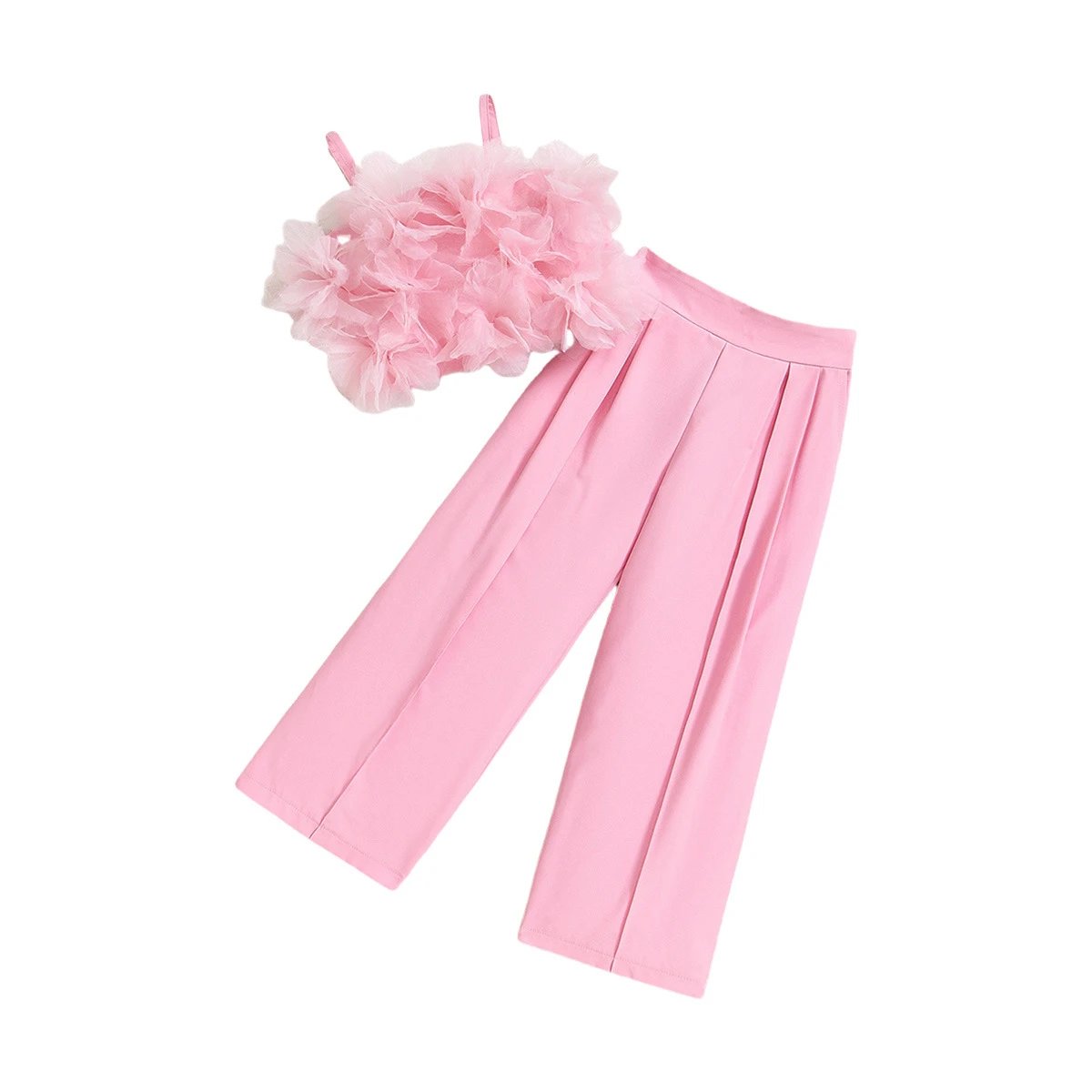 Design Tulle Top and Pleated Wide-Leg Pants Set in Sky Blue - 9