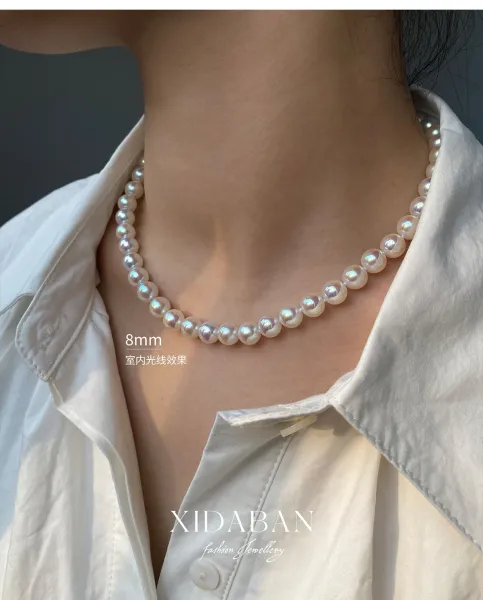 Design Pearl Strand Necklace 6mm-10mm White Luster Beads Jewelry - 4
