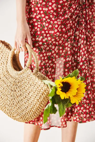 Design Red Floral Wrap Maxi Dress with Ruffle Sleeves Dress - 25