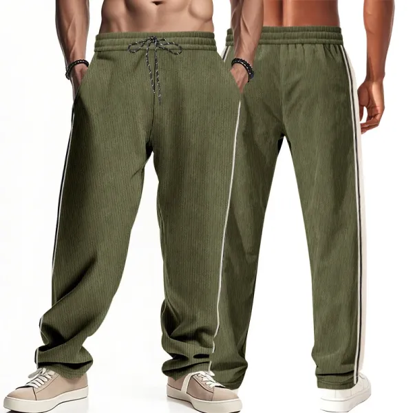 Design Corduroy Track Pants Black with White Stripes Sweatpants - 27