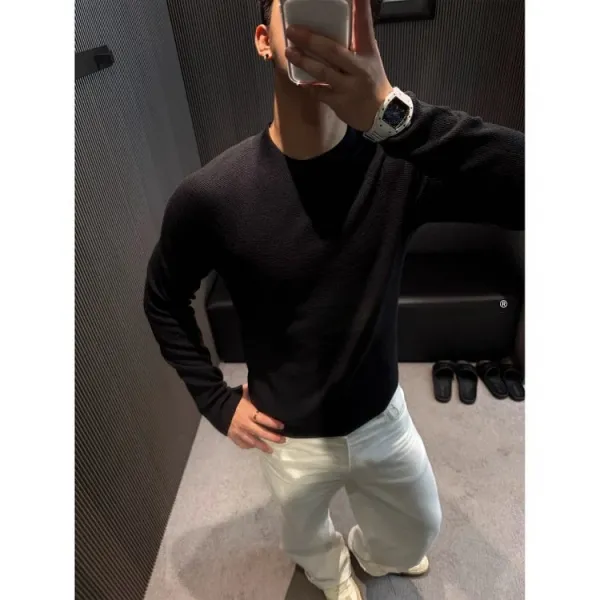 Design Red Crewneck Sweater White Denim Pants Sweater - 6
