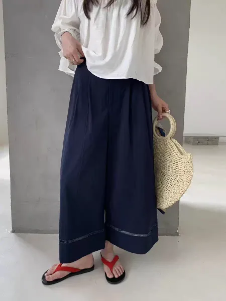 Design Wide-Leg Cropped Pants with Contrast Stitching Black - 13