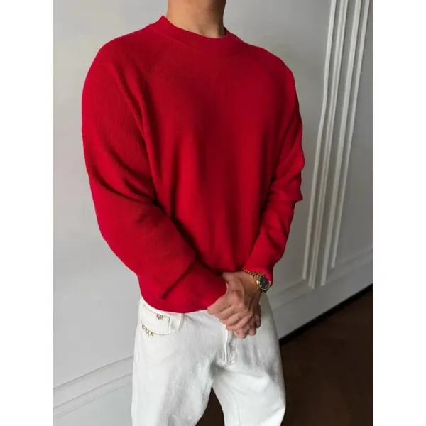 Design Red Crewneck Sweater White Denim Pants Sweater - 9